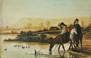 quadro di maniera paesaggio con cavalli